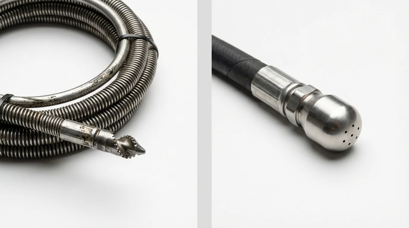 Drain snake cable and hydro jetting nozzle used for drain cleaning in Salisbury, VT