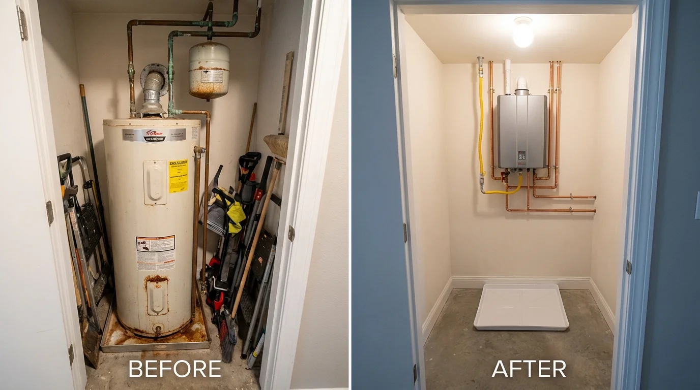 Tank water heater versus wall-mounted tankless unit comparison for Salisbury, VT homeowners