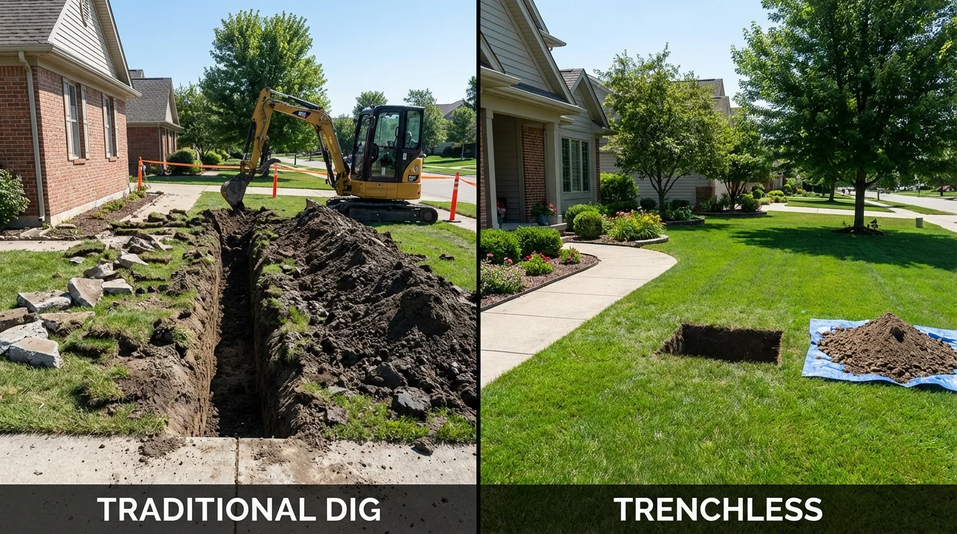 Trenchless sewer repair with minimal yard damage versus traditional excavation in Salisbury, VT